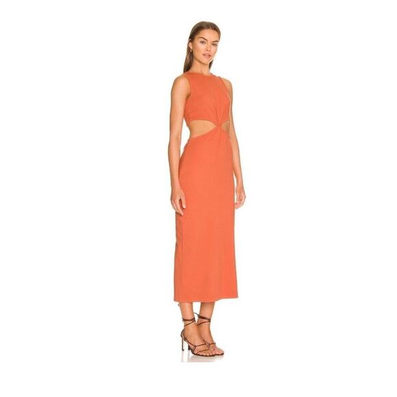 Sundry High Neck cutout sleeveless midi sundress dress Stretchy XL Orange - Picture 2 of 8